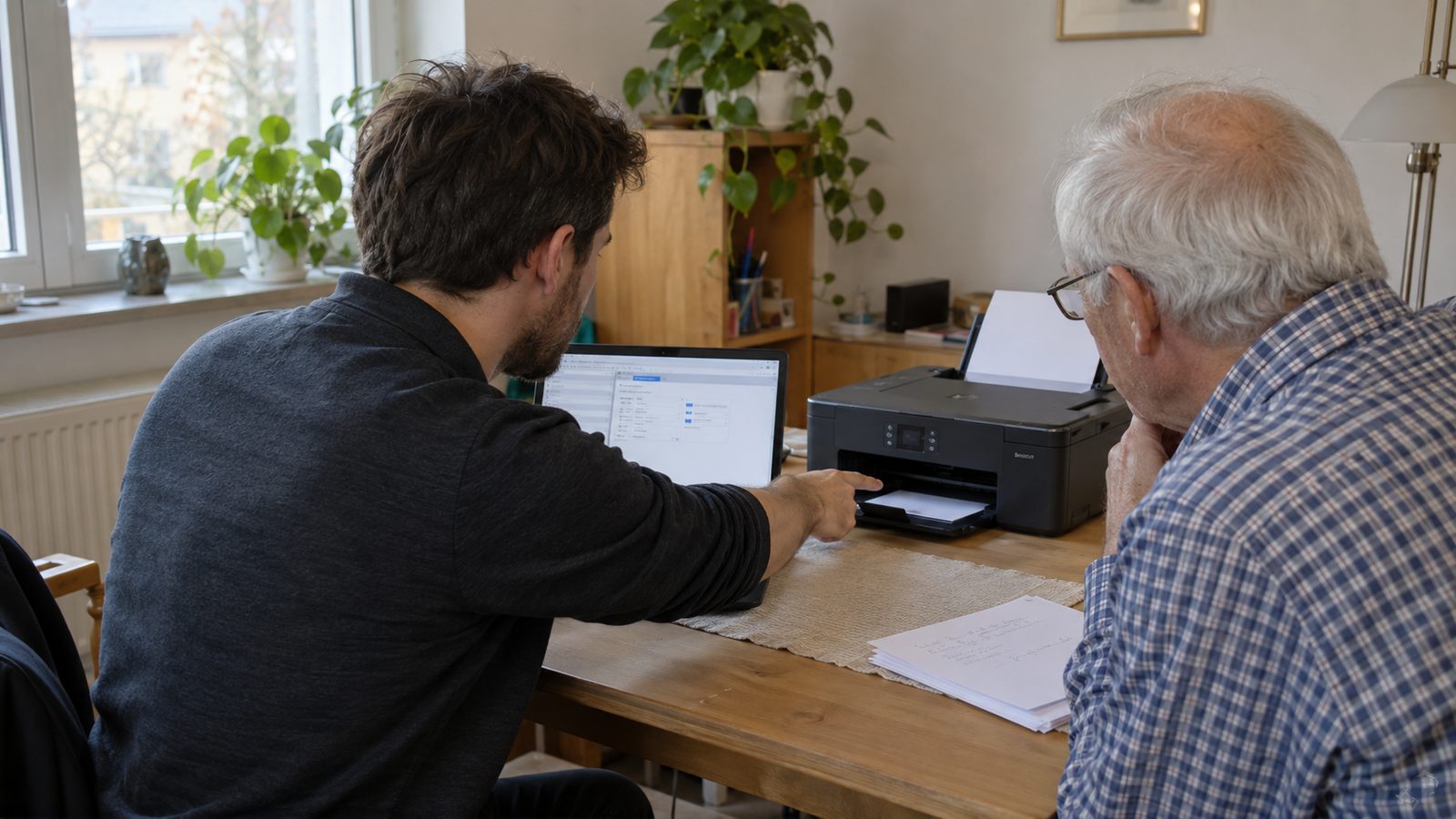 Computer-Freund.at Mitarbeiterin prüft die Druckwarteschlange am Laptop