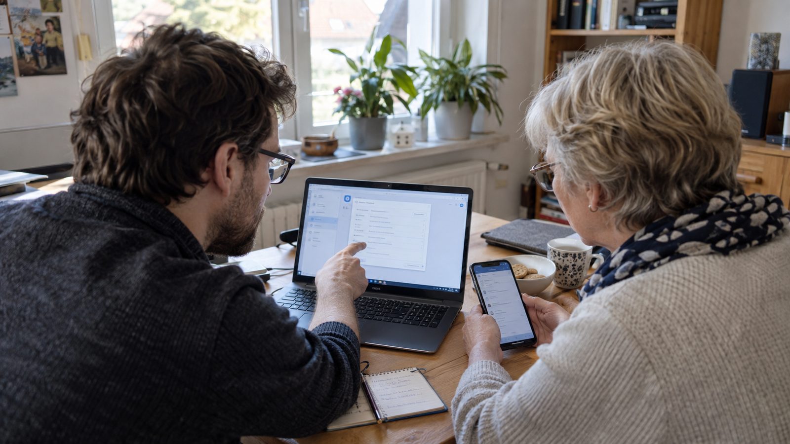 Berater und Kundin prüfen gemeinsam eine E-Mail-Konto-Einrichtung