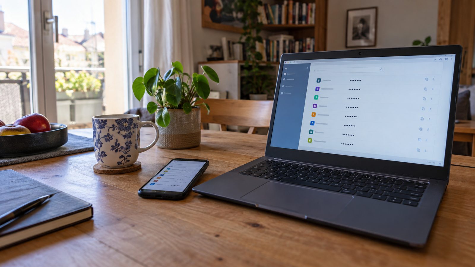 Laptop zeigt einen Passwort-Manager mit verborgenen Passwörtern