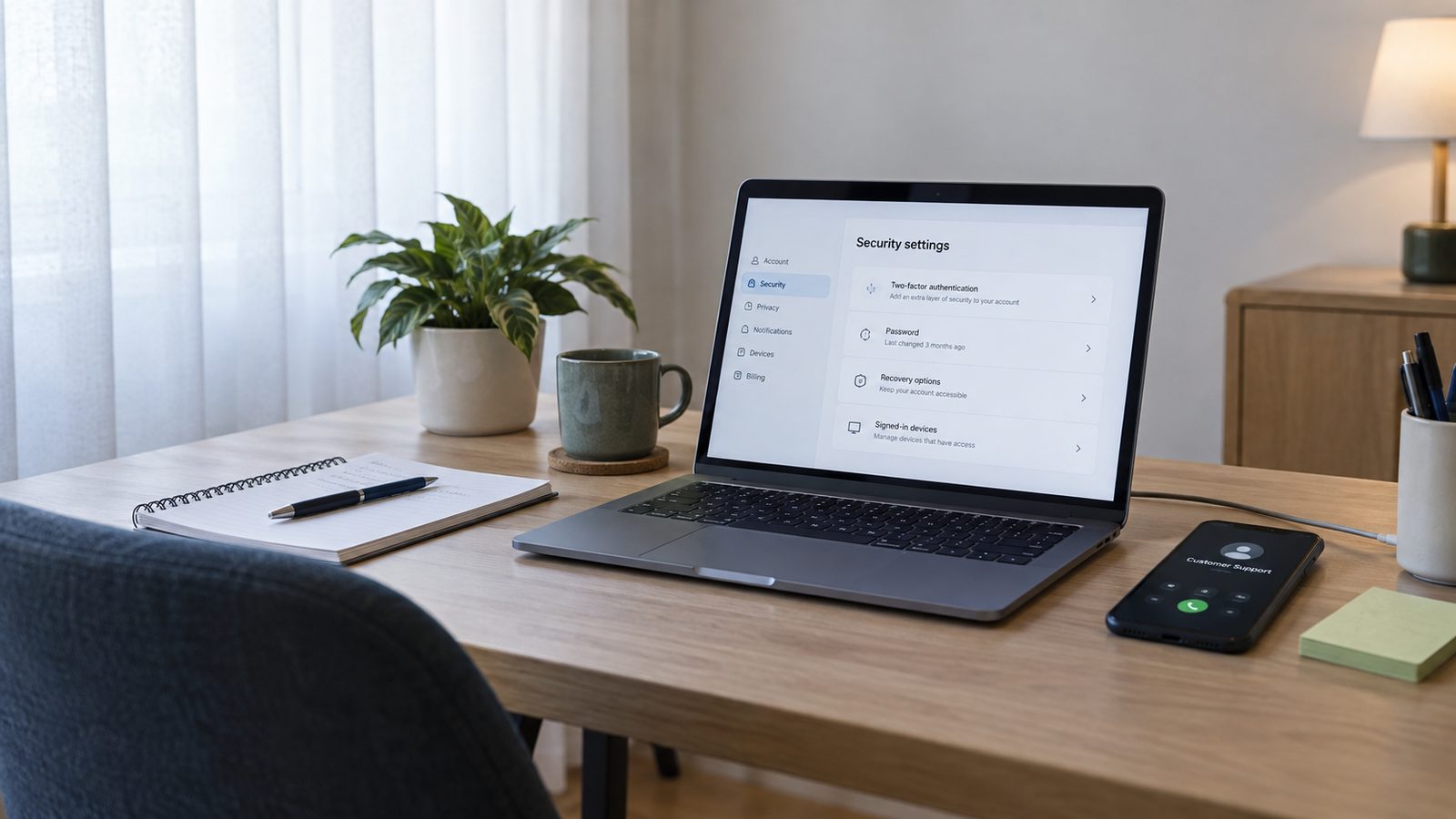 Computer am Schreibtisch als Ausgangspunkt für Hilfe nach Online-Betrug