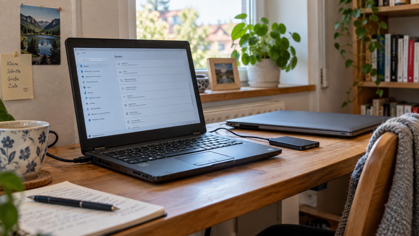 Älterer Laptop mit Kompatibilitätsanzeige neben einem neueren Ersatzgerät